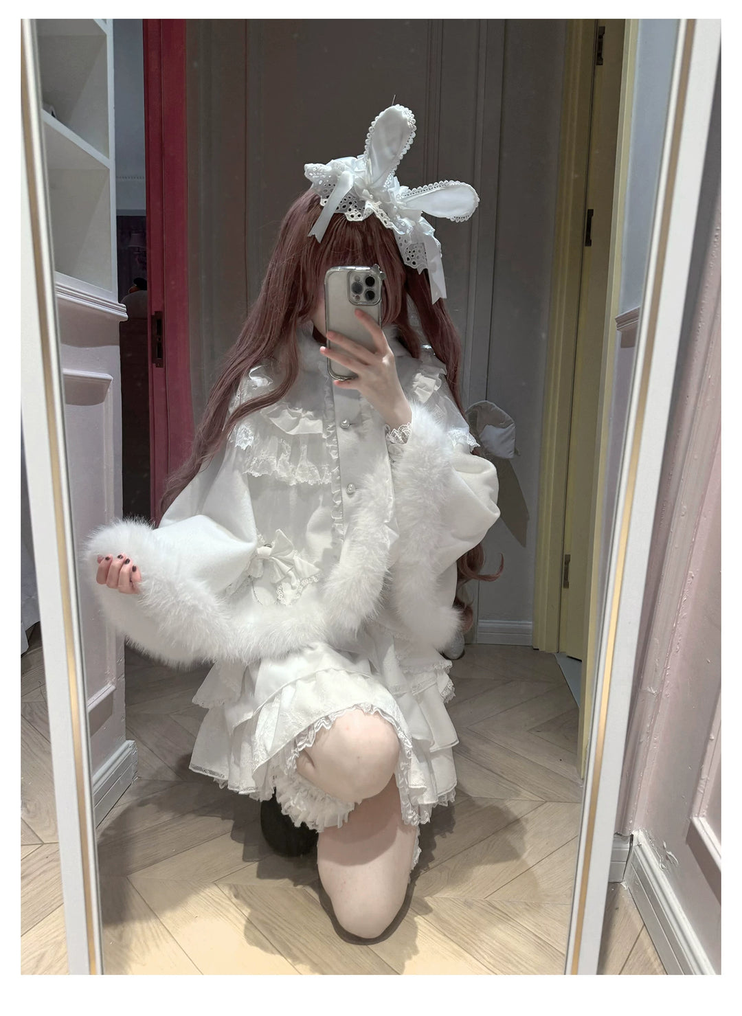 Ryousangata White Blouse, High-Waist Skirt, Winter Cape 44753:821934