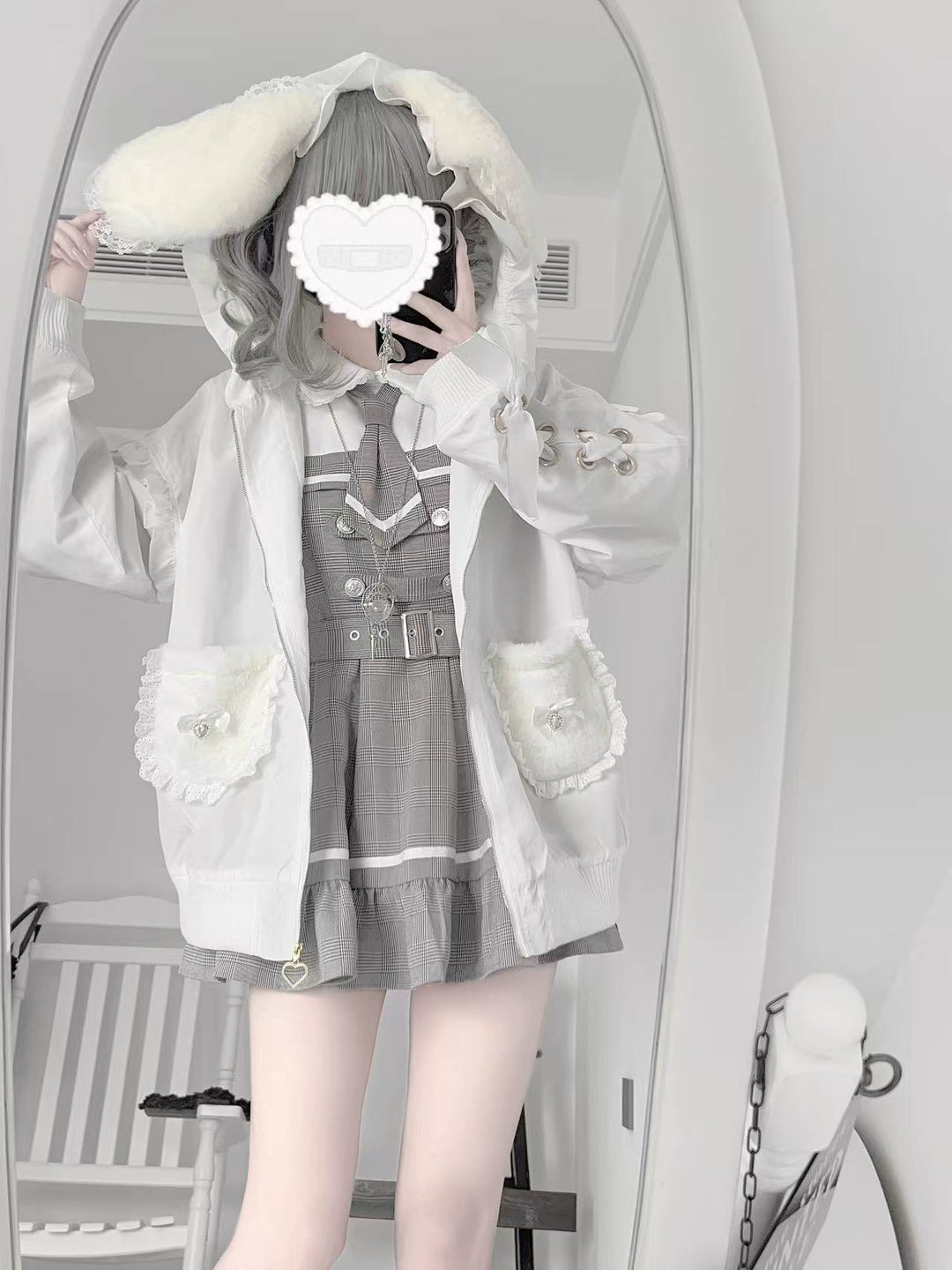 Bunny Ear Jirai Kei Coat, Plush Pockets (L M) 43754:784943