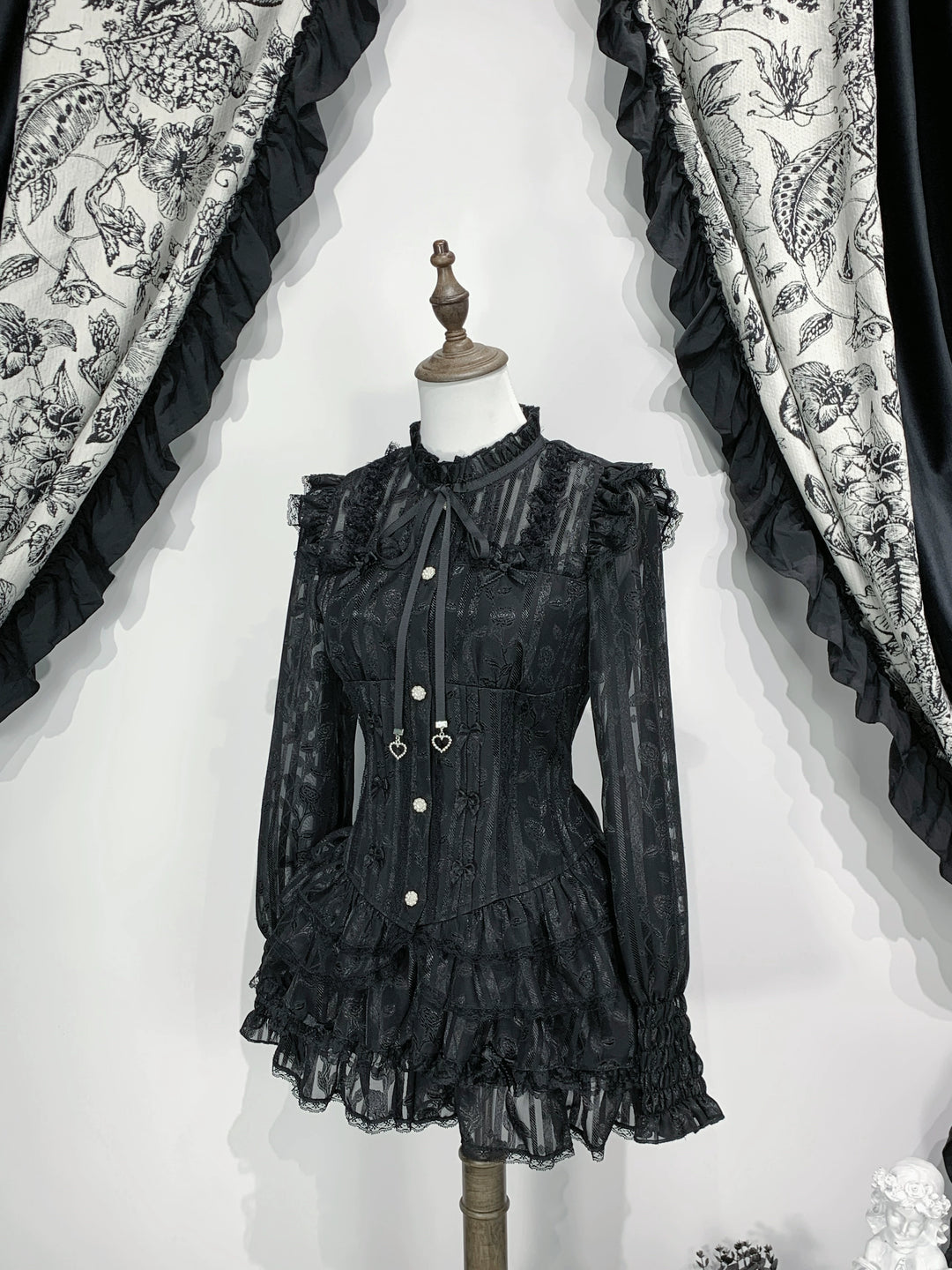 Jirai Kei Blouse & Bloomers Set, Ruffled Stand Collar (L M S XL) 44959:831586
