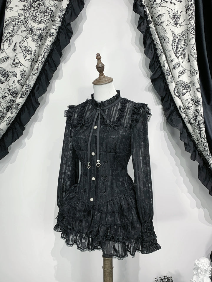 Jirai Kei Blouse & Bloomers Set, Ruffled Stand Collar (L M S XL) 44959:831586