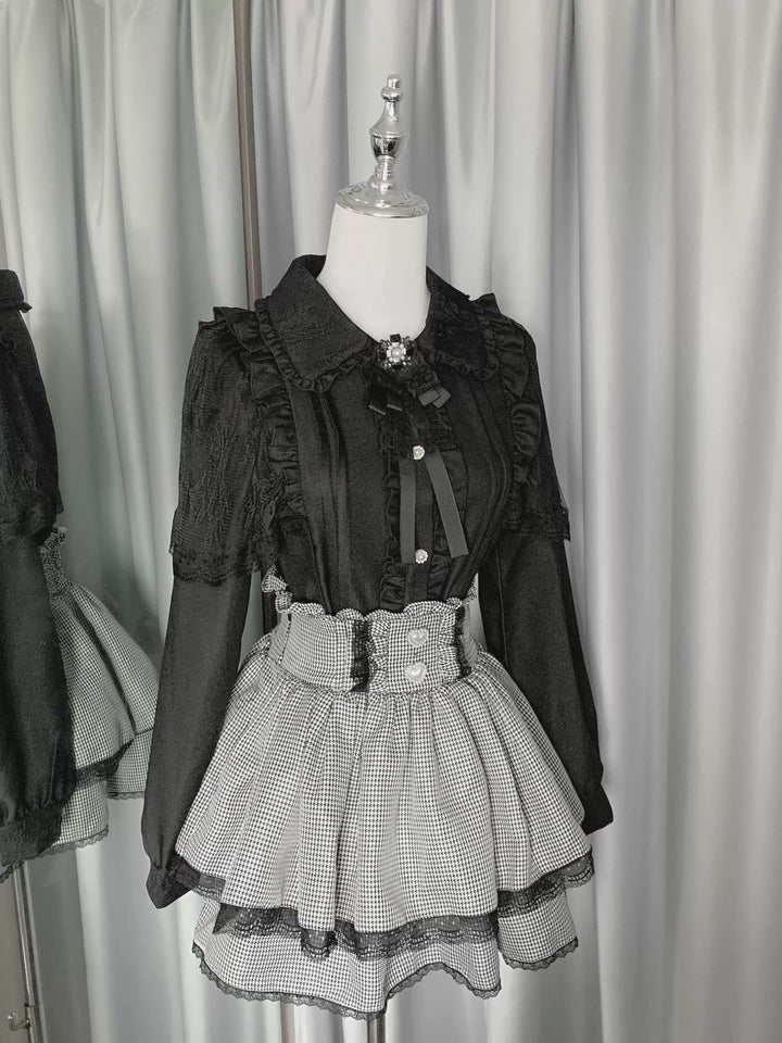 Jirai Kei Skirt Set Long Sleeve Lace Blouse And Skirt Set (L M S XL / L M S XL) 41034:685822