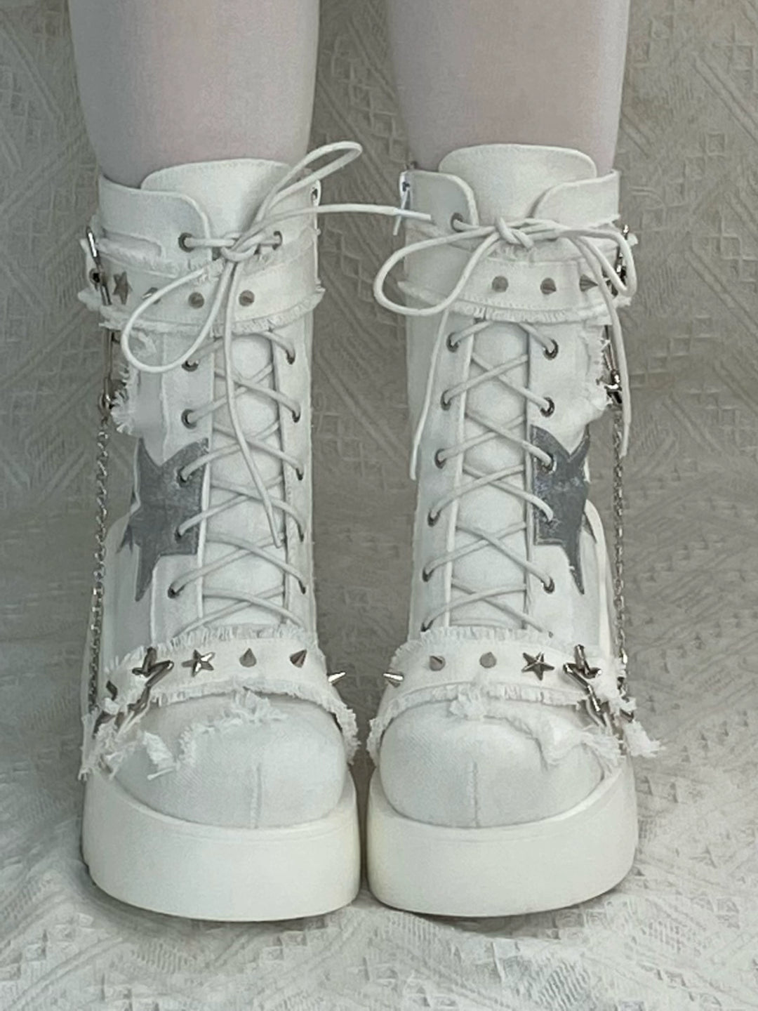 Y2K Platform Shoes Gyaru Fashion Boots Canvas Combat Boots 35060:487932