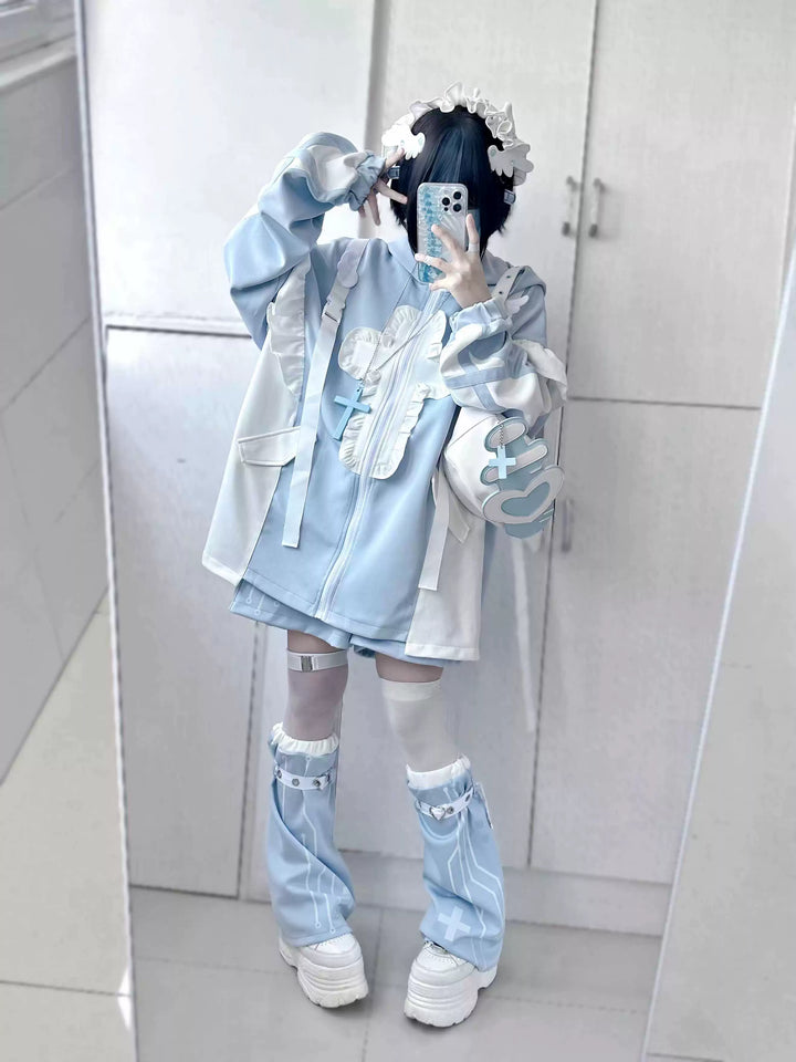 Tenshi Kaiwai Full Set Flounced Blue Cat Ears Coat & Shorts Set 39094:615438