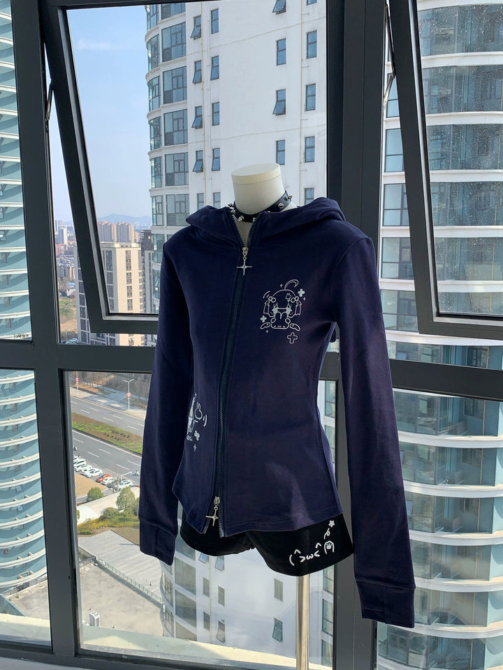 Hooded Jirai Kei Jacket, Bunny Ears & Two-Way Zippers 42899:759119