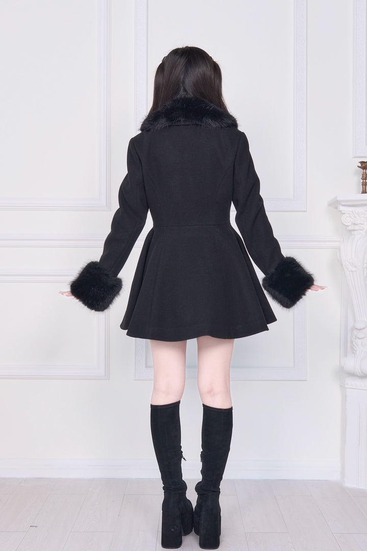Jirai Kei Winter Coat, Faux Fur Trim, Detachable Cape 44066:794447