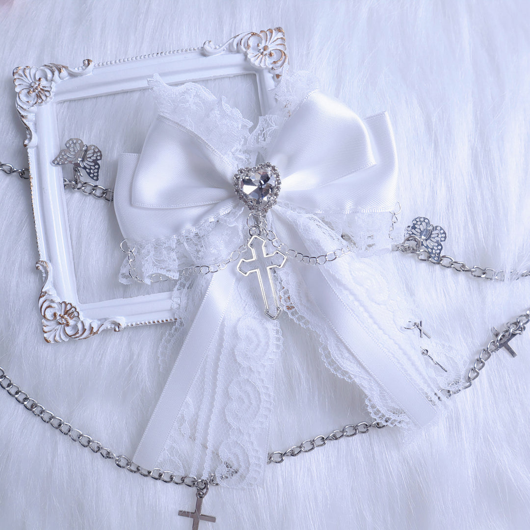 Cross Jirai Kei Hair Clip with Heart-shaped Rhinestone 42324:736409