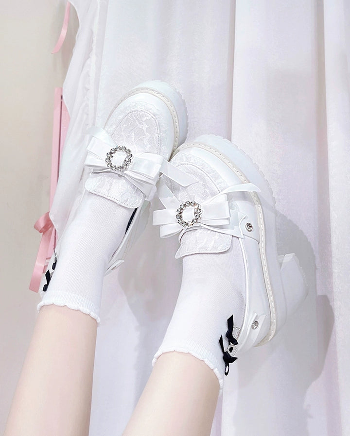Jirai Kei Shoes Bow Tie Rhinestone Platforms High-heel Shoes 38516:590814