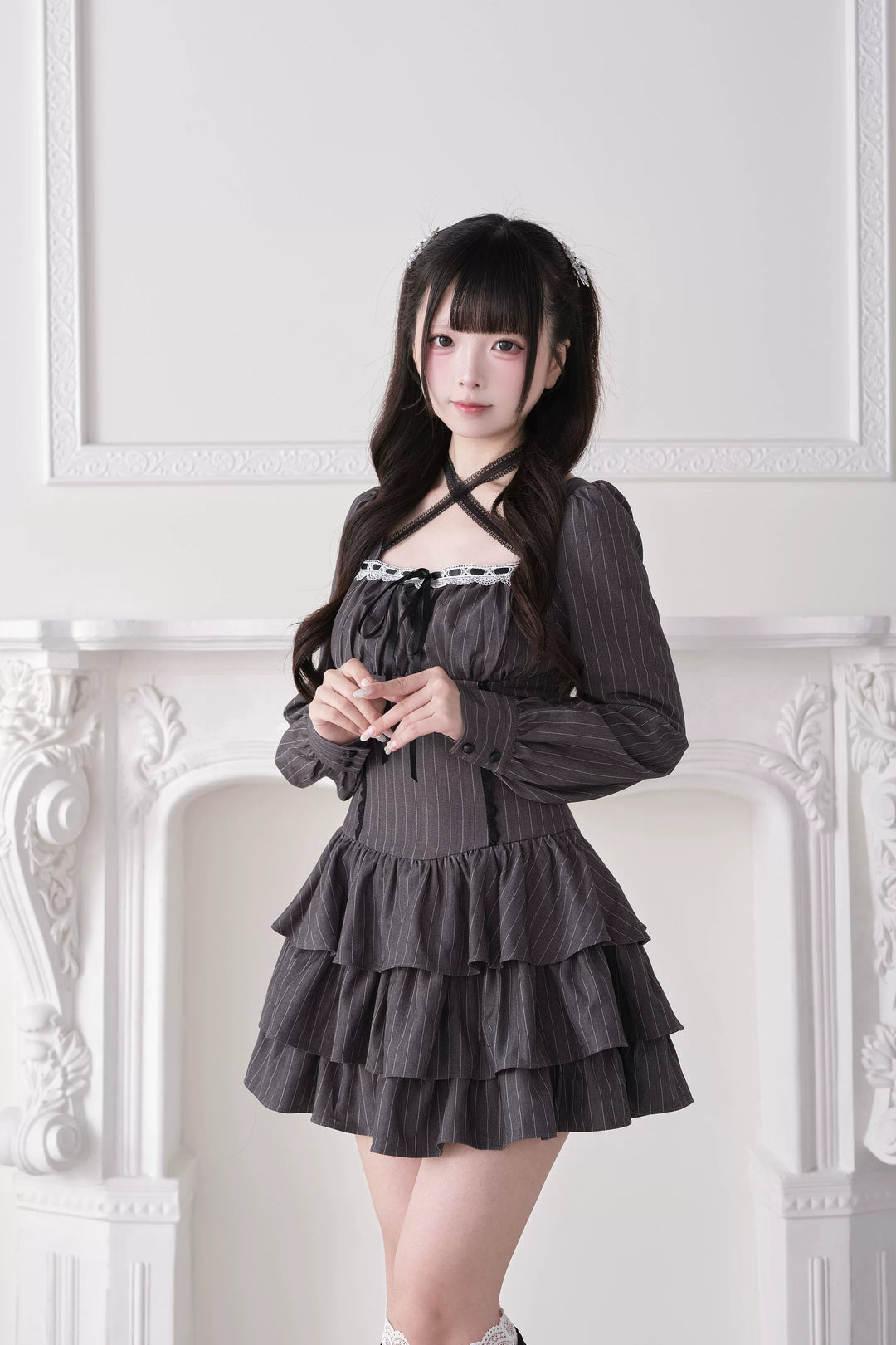 Jirai Kei Halter Neck Dress, Tiered Ruffles 44688:819246