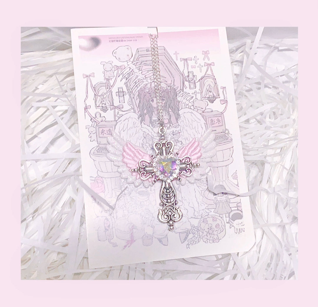 Y2K Jirai Kei Necklace Angel Cross Sweater Chain 29316:356158