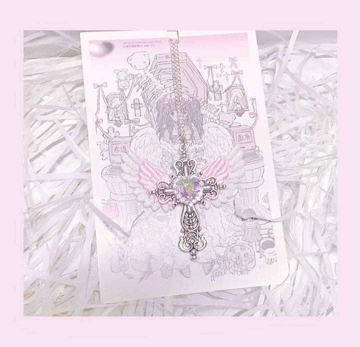 Y2K Jirai Kei Necklace Angel Cross Sweater Chain 29316:356158