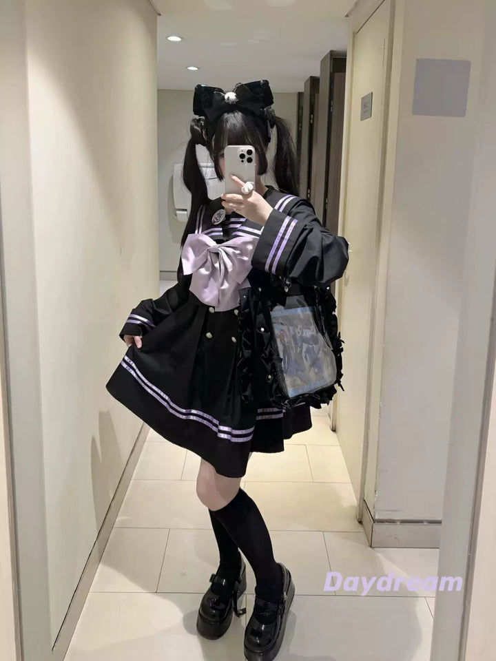 Sailor Collar JK Uniform Dress, Flared Sleeves (L M) 43871:787949