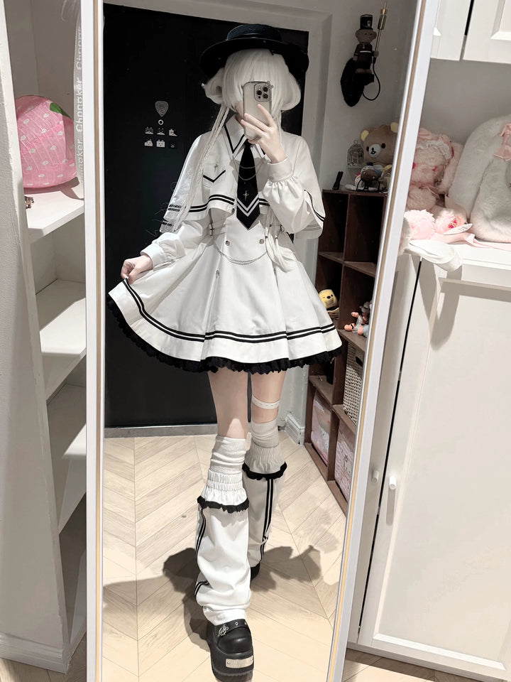 Sailor-Inspired Long Sleeve Dress Set, Detachable Cape (2XL 3XL 4XL L M S XL XS) 44557:815990