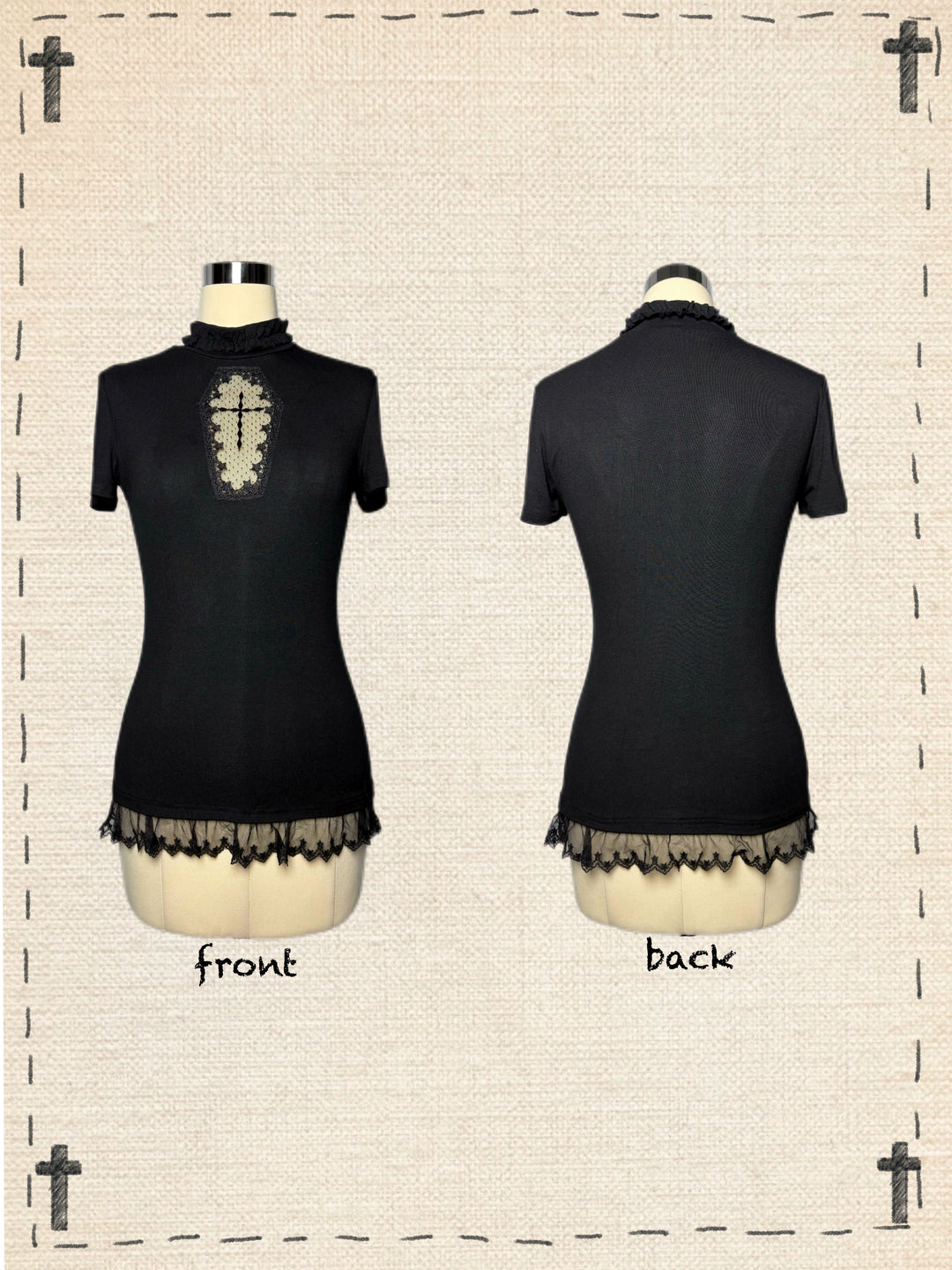 Gothic Cross-Detailed T-shirt & Tiered Ruffle Bloomers 43079:764536