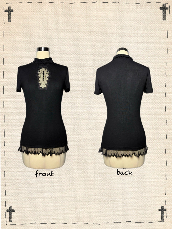 Gothic Cross-Detailed T-shirt & Tiered Ruffle Bloomers 43079:764536