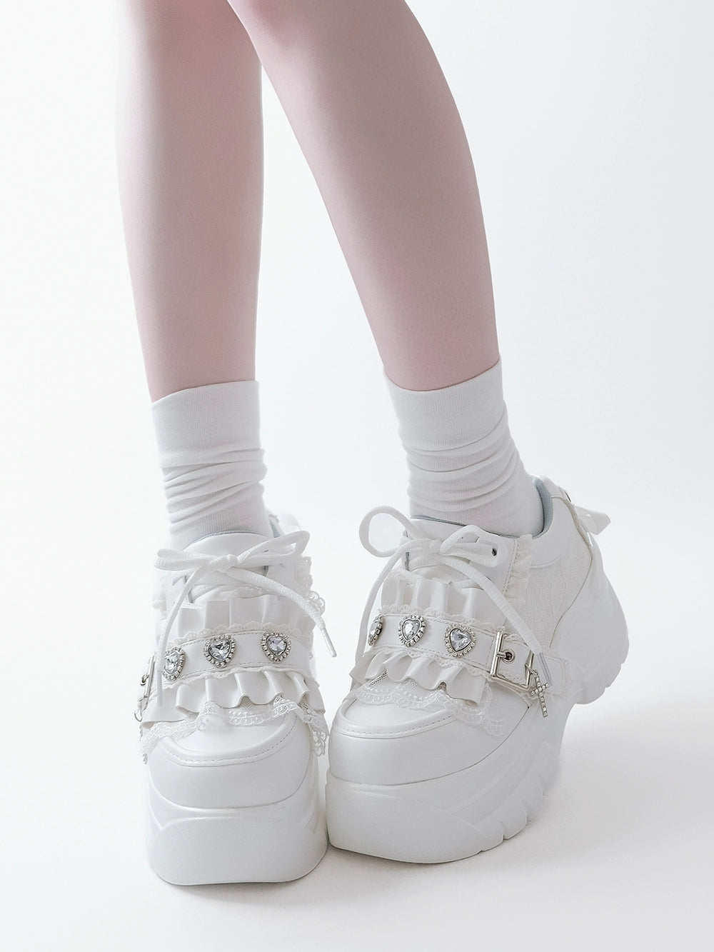 Subculture Platform Shoes, Heart-shaped Rhinestone (White / 35 36 37 38 39 40 41) 43619:781189