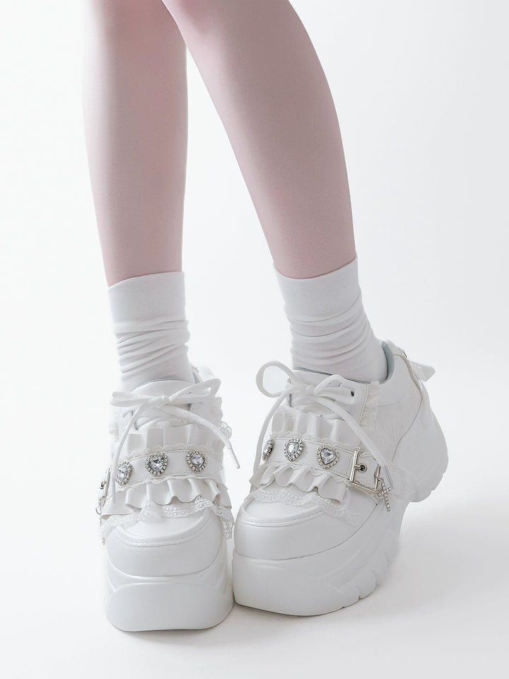 Subculture Platform Shoes, Heart-shaped Rhinestone (White / 35 36 37 38 39 40 41) 43619:781189