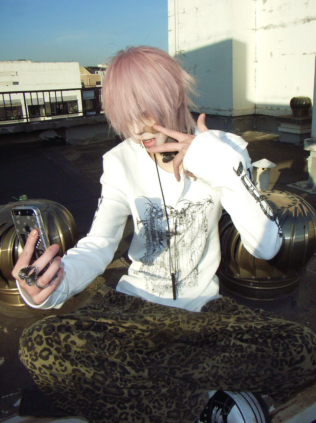 Gothic Printed Long Sleeve T-Shirt, Stretch Cotton 46066:874583