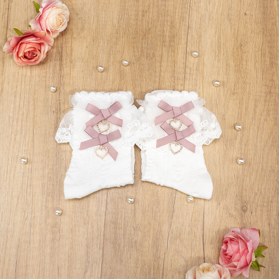 Lolita Mid-Calf Socks With Heart-shaped Rhinestone And Bow 21594:564556