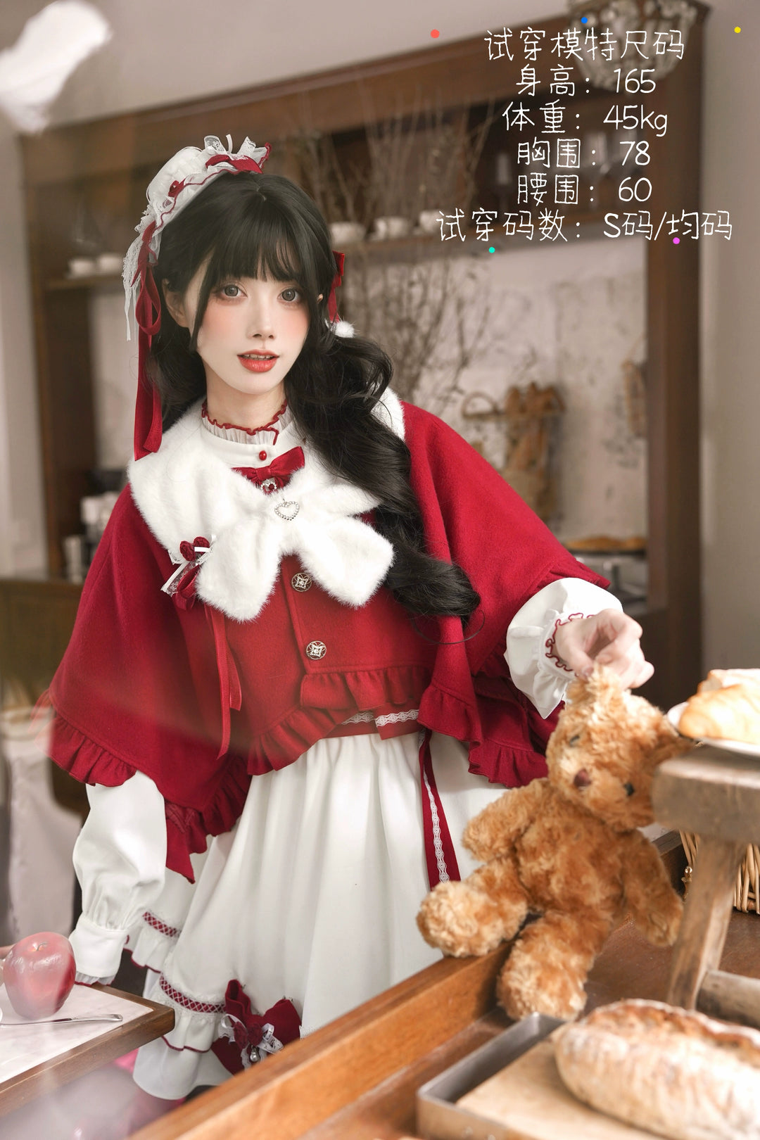 Christmas Dress Outfit, Red Cape with Detachable Collar 44323:804987