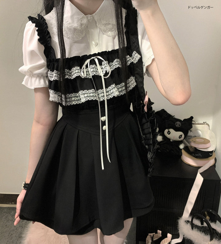 Jirai Kei Blouse Sweet Lace Collar Shirt Short Sleeve 35376:526628 35376:526628