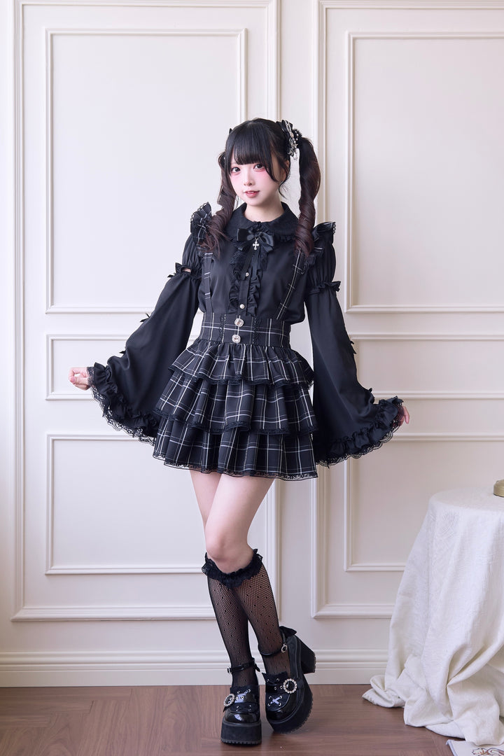 Plaid Jirai Kei Suspender Skirt with Removable Straps 42625:750985