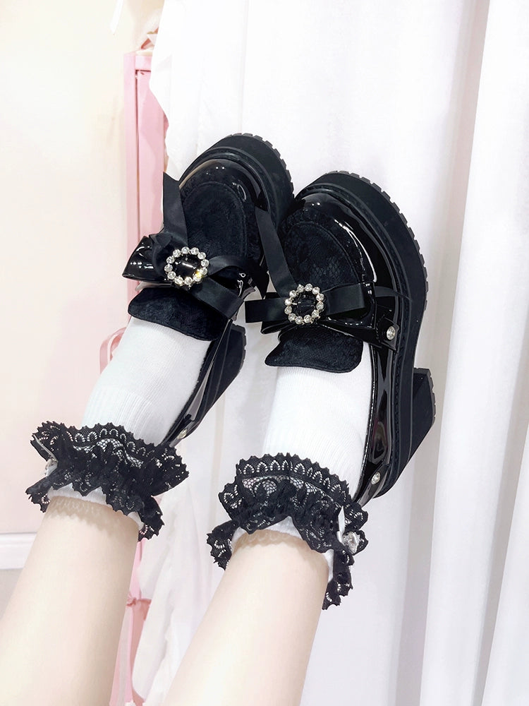 Jirai Kei Shoes Bow Tie Rhinestone Platforms High-heel Shoes 38516:590844