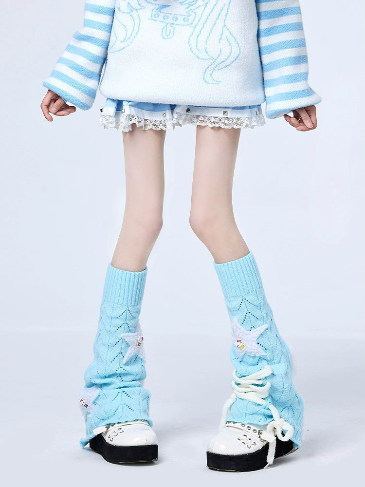 Tenshi Kaiwai Knit Leg Sleeves Y2K Stacked Socks Multicolor 38250:582376