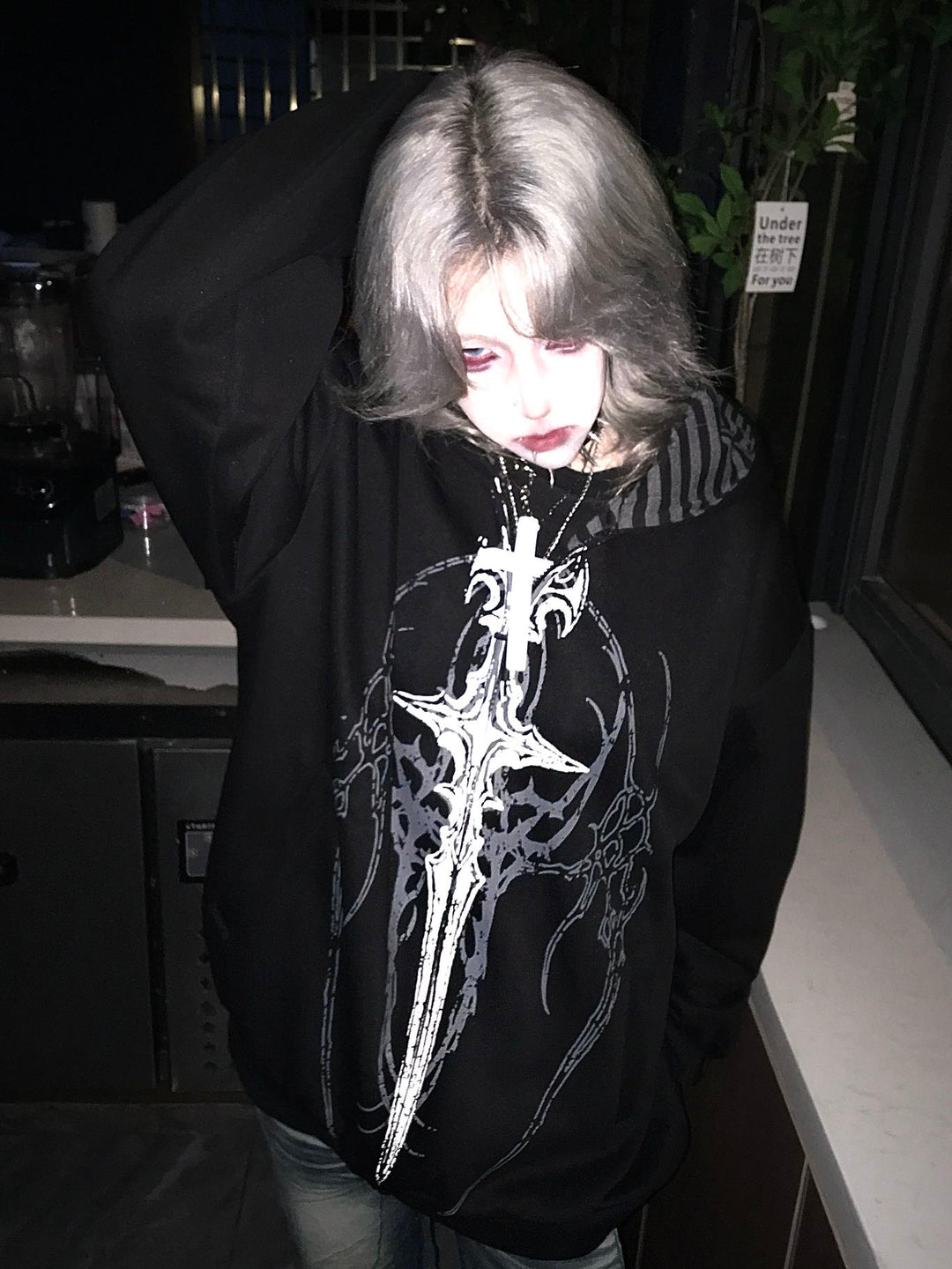 Cotton Jirai Kei Coat Gothic Punk Style with Oversized Design 42386:737943