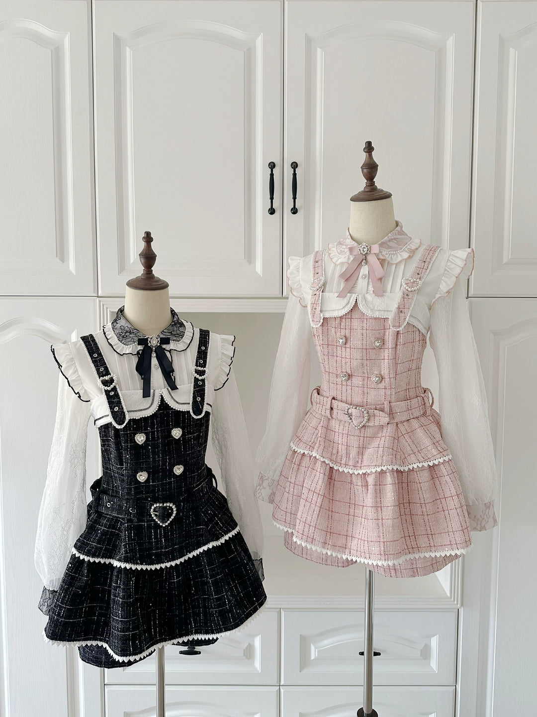 Tweed-like Jirai Kei Suspender Skirt, Matching Shorts 44178:799979