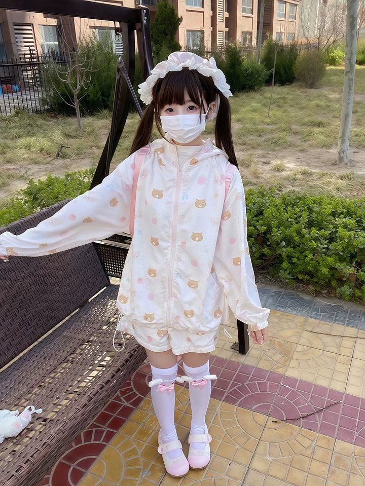 Kawaii Hooded Sunscreen Jacket with Cat Ears & Animal Prints 42905:759085