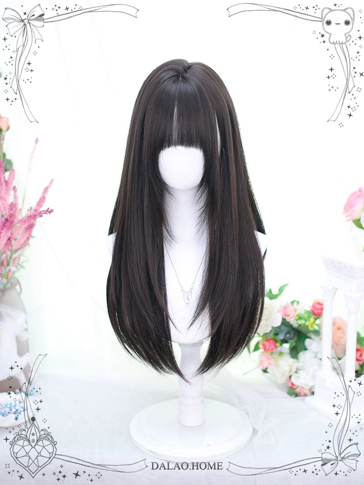 Lolita Wig Black Brown Wigs Medium Length Straight Wigs 35600:496388