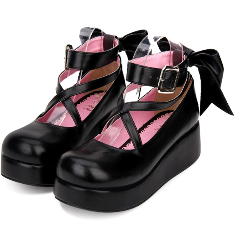 Lolita Platform Shoes Big Bow Round Toe Shoes Multicolor 31644:370264