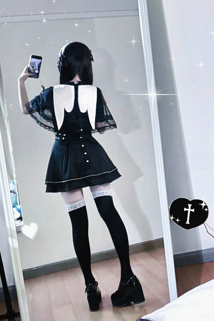 Jirai Kei Skirt Angel Wing Collar Blouse Double Layered Skirt 39538:634656