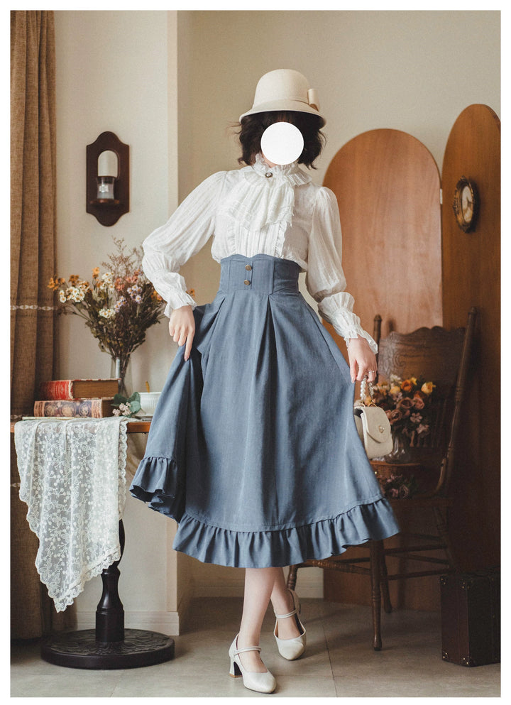 Classic Lolita A-Line Skirt + Button-Front Vest + White Blouse 40944:770398