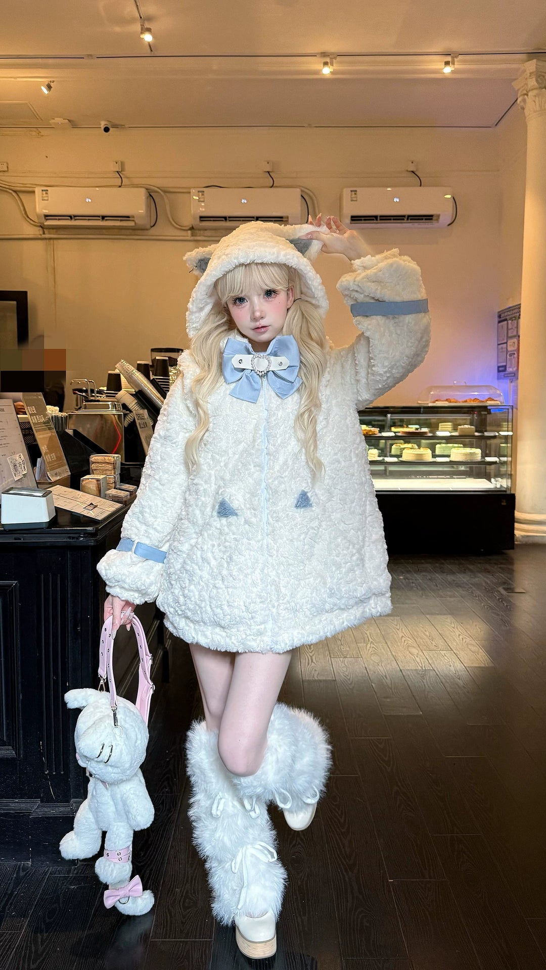 Jirai Kei Coat Cat Ear Hood Jacket Fleece Coat 39958:646718