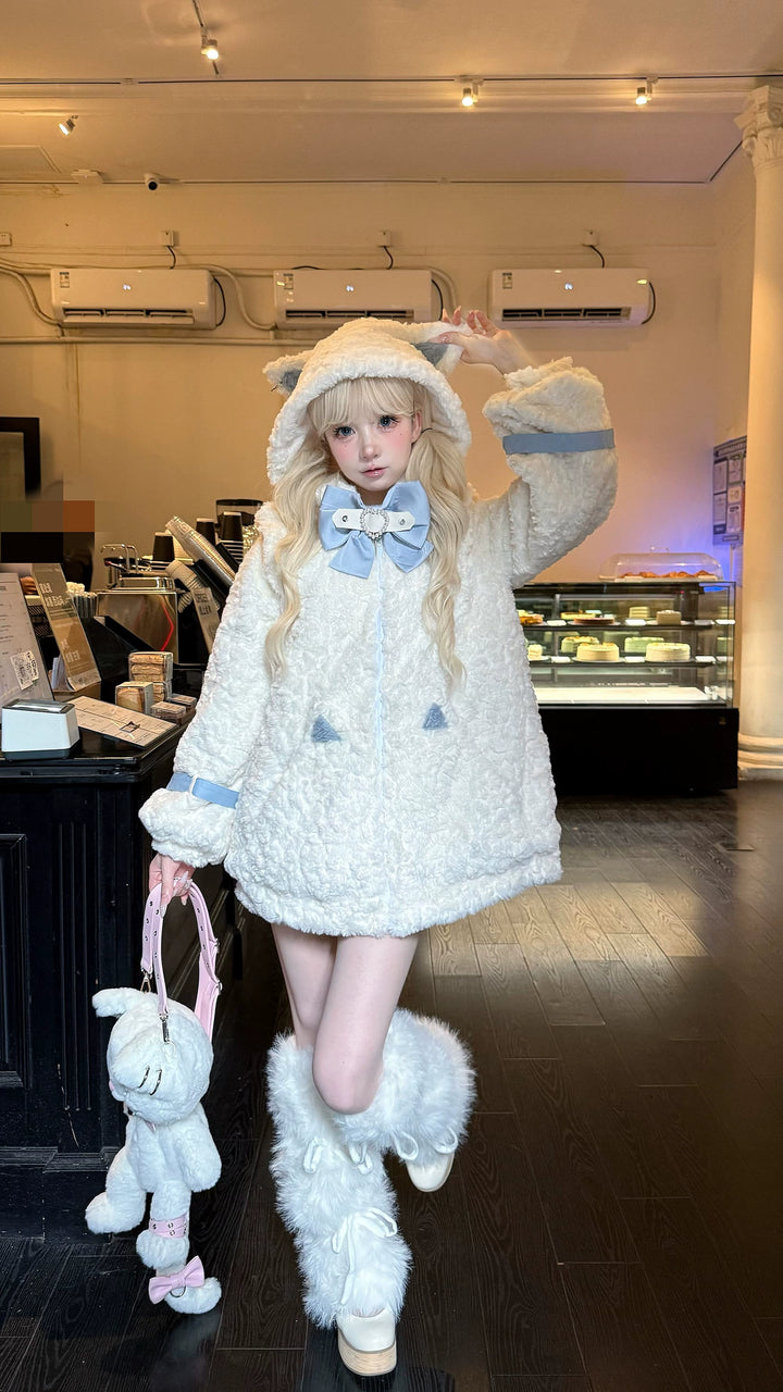 Jirai Kei Coat Cat Ear Hood Jacket Fleece Coat 39958:646718