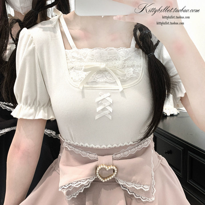 Ryousangata Slim-Fit Top, Puff Short Sleeves (White / L M) 43615:781080