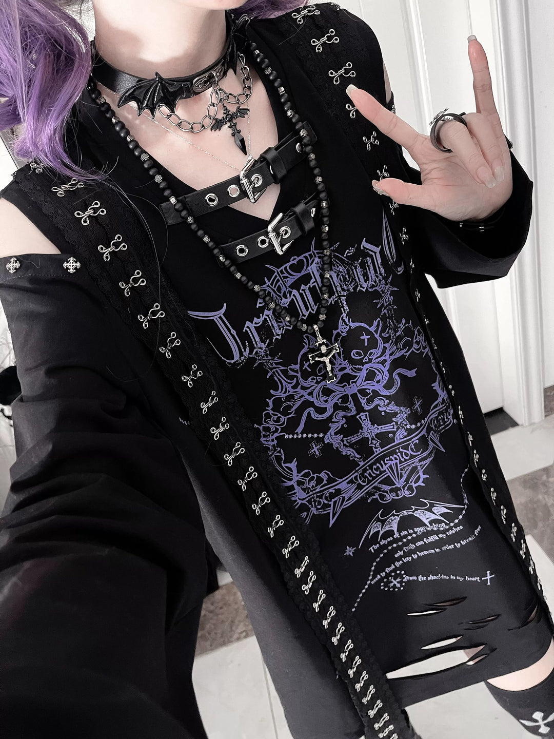 Subculture Long-Sleeved T-shirt, Belted Neck 44563:816465