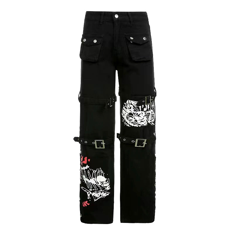 Y2K Long Pants Punk Casual Pants Versatile Black Trousers (L M S XL) 39064:611660