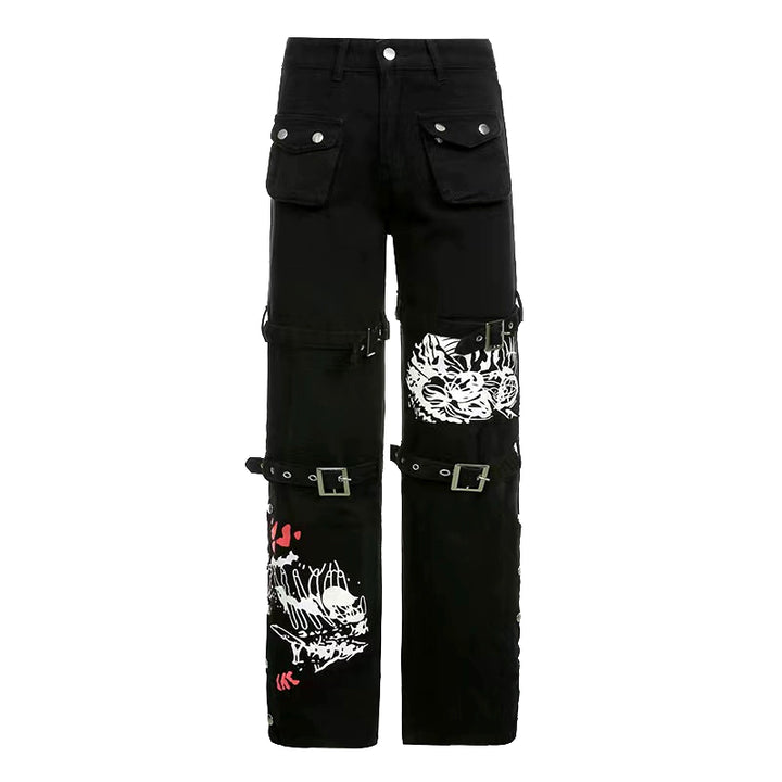 Y2K Long Pants Punk Casual Pants Versatile Black Trousers (L M S XL) 39064:611660
