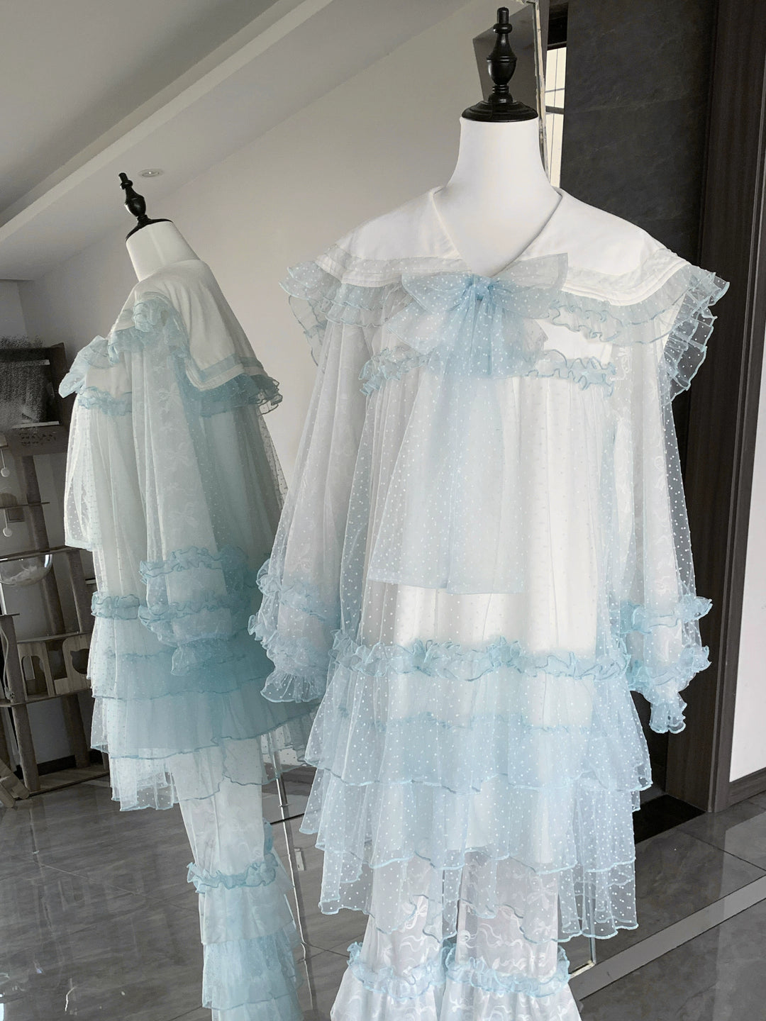 Ryousangata Tulle Polka Dot Blouse & Pants Set 45006:834519