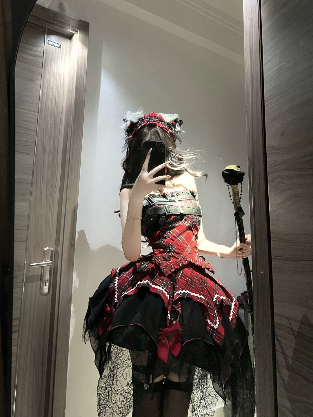 Gothic Lolita Dress Red Purple Top Irregular Skirt Hem Set 39142:615938