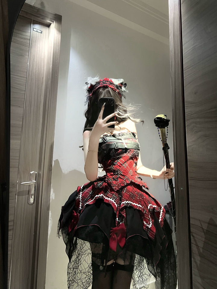 Gothic Lolita Dress Red Purple Top Irregular Skirt Hem Set 39142:615938