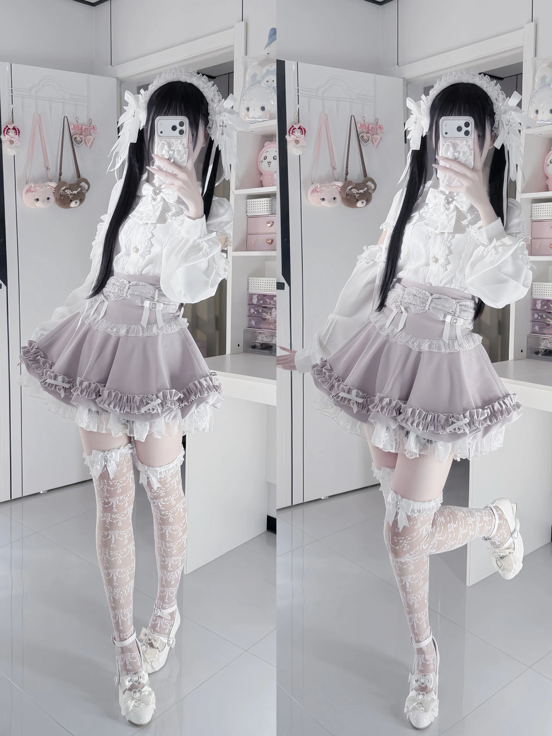 Fluffy Jirai Kei Bubble Skirt, Detachable Waist Bows 45936:870226
