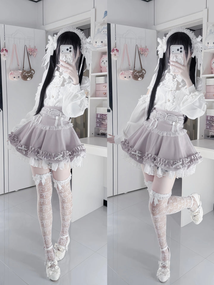 Fluffy Jirai Kei Bubble Skirt, Detachable Waist Bows 45936:870226