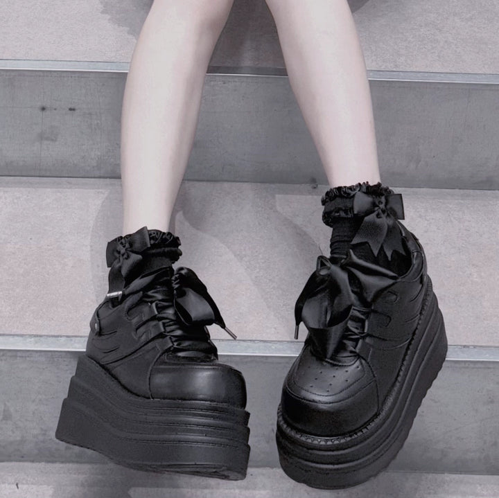 Jirai Kei Platform Shoes Round-toe Sneaker Shoes (35 36 37 38 39 40 / Black) 40090:678516