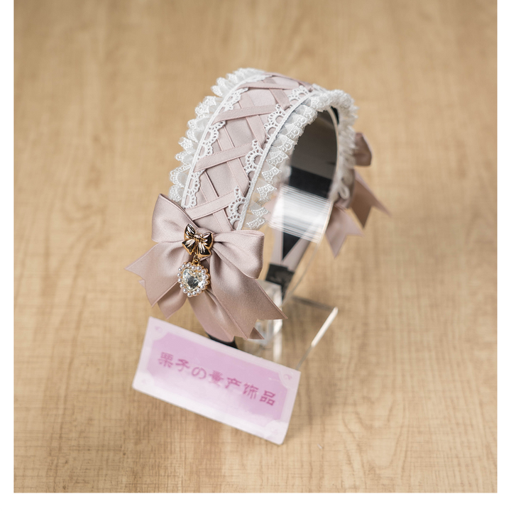 Ruffled Lace Jirai Kei Headband with Bows and Rhinestone 42485:742667