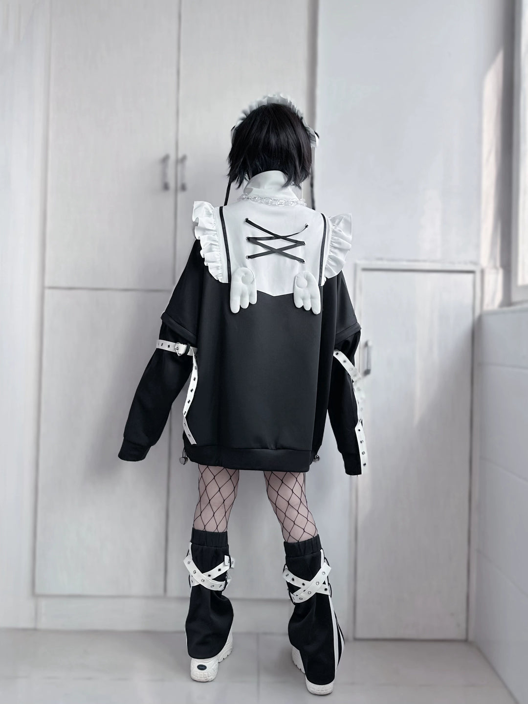 Tenshi Kaiwai Shorts Set Gray Black Jacket With Wings 35728:502716