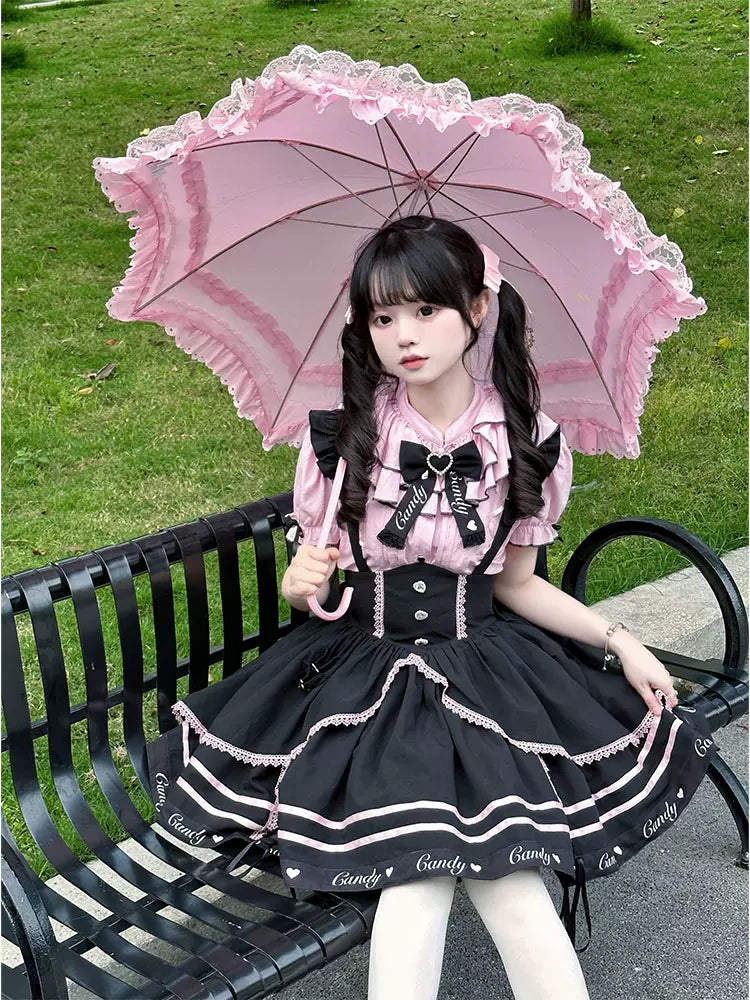 Pink Jirai Kei Short-sleeved Blouse, Puffy Sleeves 22780:607566