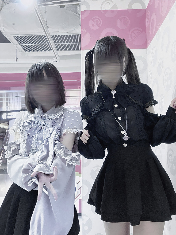 Jirai Kei Blouse, Lace Open Shoulder, Dolka Dots 34044:486444